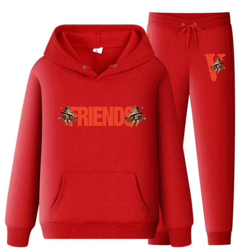 Vlone Hoodie & Pants 2 Piece Set Men'S Loose Printed Hoodie Sweater