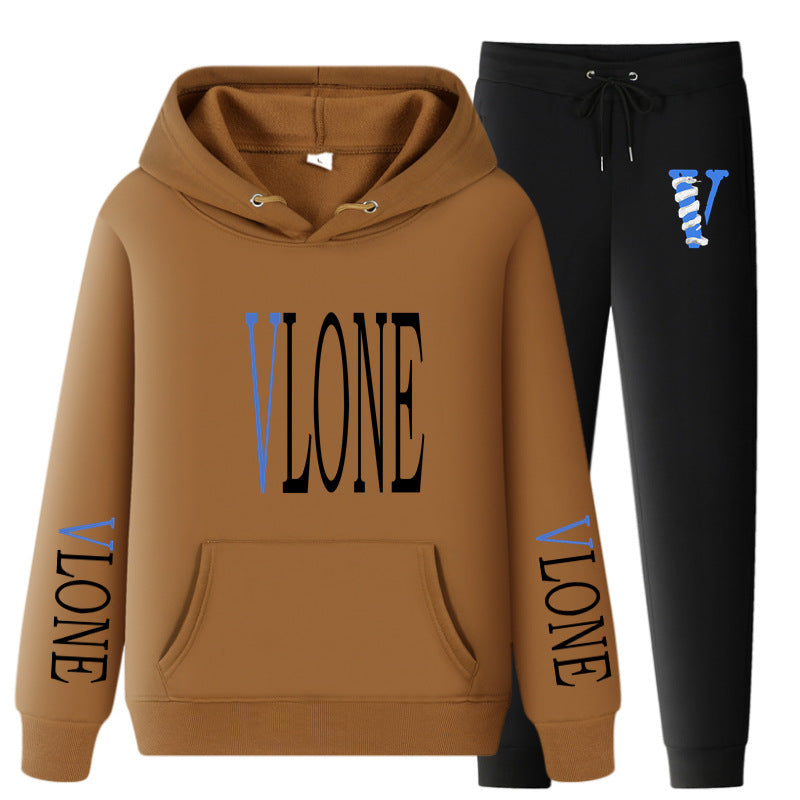 Vlone Hoodie & Pants 2 Piece Set Printed Casual Sports Loose Suit