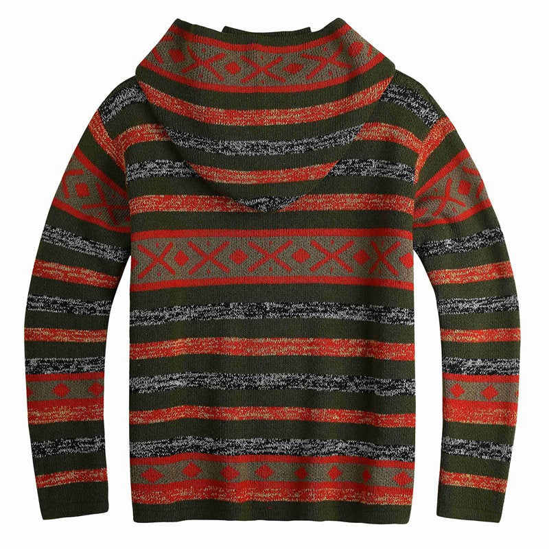 Baja Hoodie Striped Jacquard Hooded Sweater Zipper Cardigan