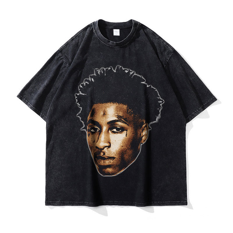 Asap Rocky T Shirts Washed Vintage Hip Hop Short Sleeve Print