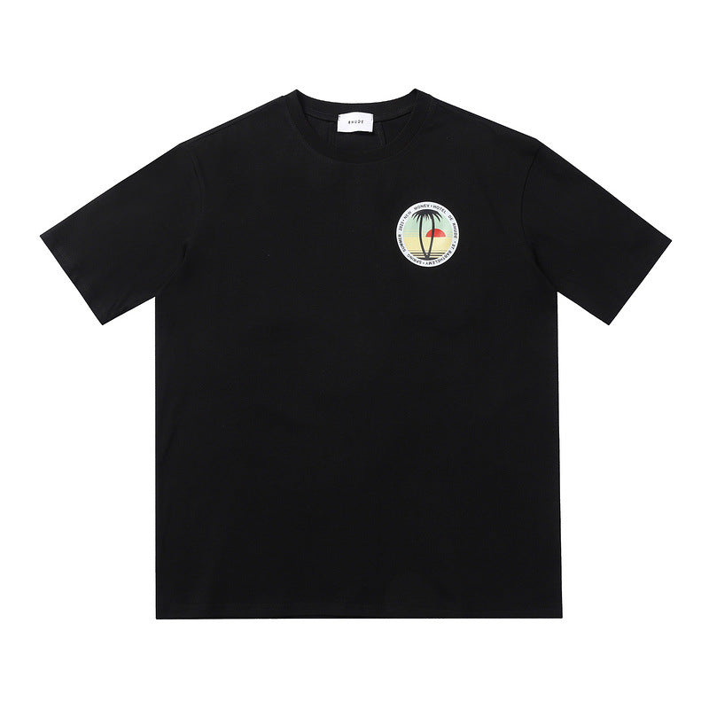 Rhude T Shirt Sunset Coconut Alphabet Print Short Sleeve T-Shirt