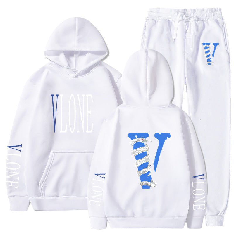 Vlone Hoodie & Pants 2 Piece Set Men'S Sweater Autumn And Winter Hoodie Baggy Coat