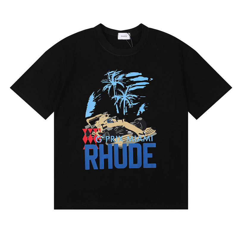 Rhude T Shirt Racing Formula Letter Logo Pattern Short Sleeve T-Shirt