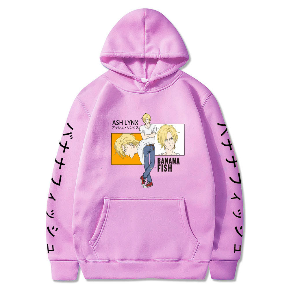 Anime Hoddies Banana Fish Print Loose Hoodie Velvet Padded Hooded Sweatshirt Men and Women