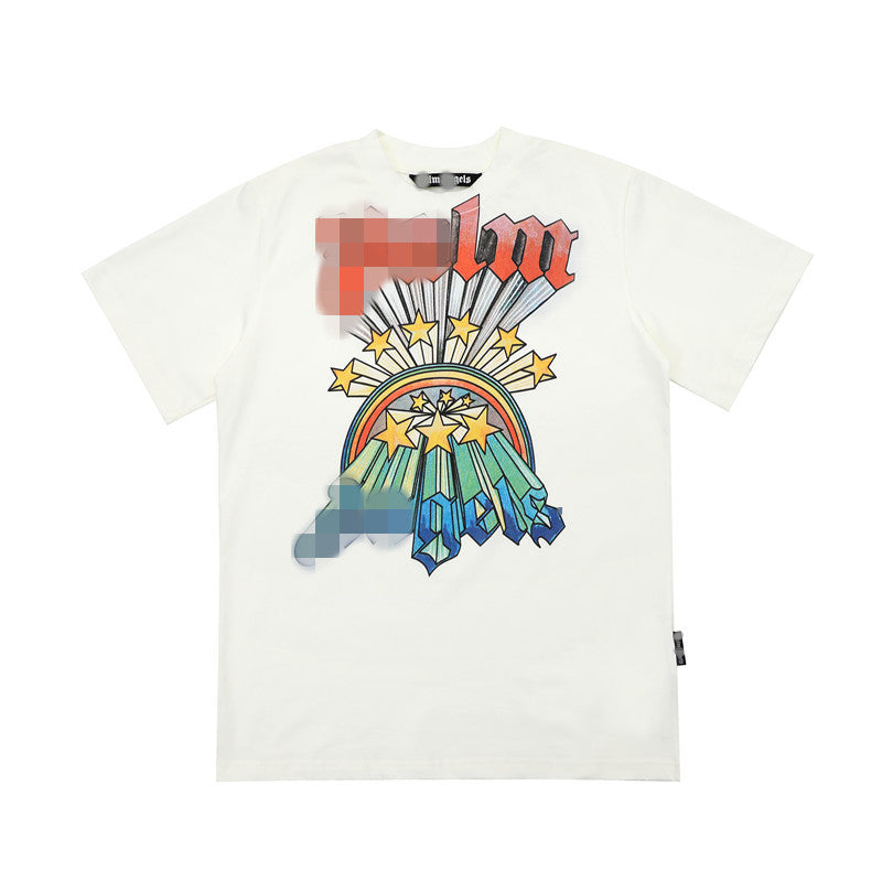 Palm Angels T Shirts Rainbow Star Letter Print Short Sleeve T-Shirt