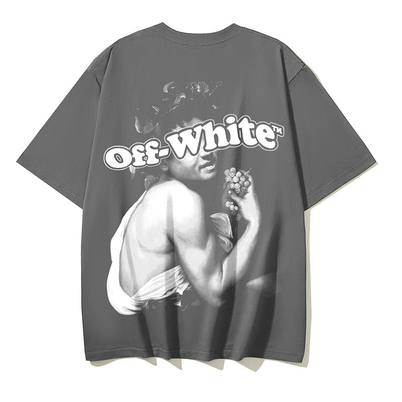 Off White T Shirts OW Bath Character Pattern Crew Neck Pullover Short Sleeves