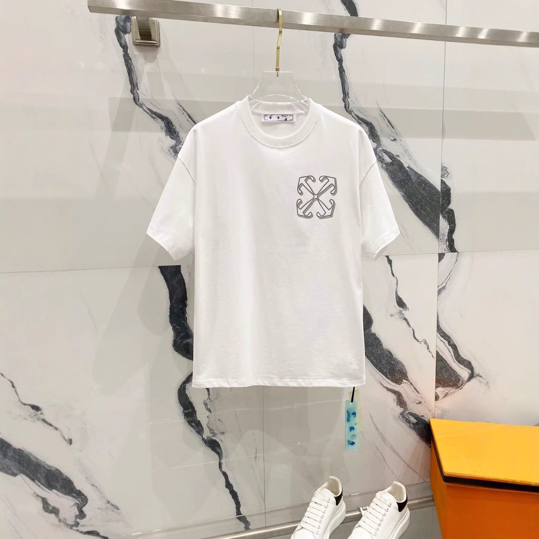 Off White T Shirts OW Dragon Letter Pattern Crew Neck Pullover Short Sleeves