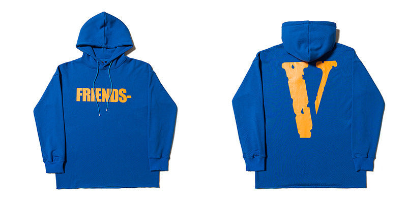 Vlone Hoodie Autumn And Winter Clothes Black And White Large V-Shaped Female Men And Women Couple Hooded Sweater