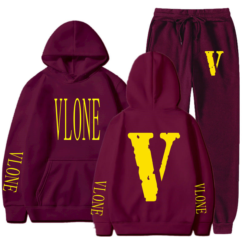 Vlone Hoodie & Pants 2 Piece Set Spring, Autumn And Winter Brushed Hoody Women'S Suit Sweater