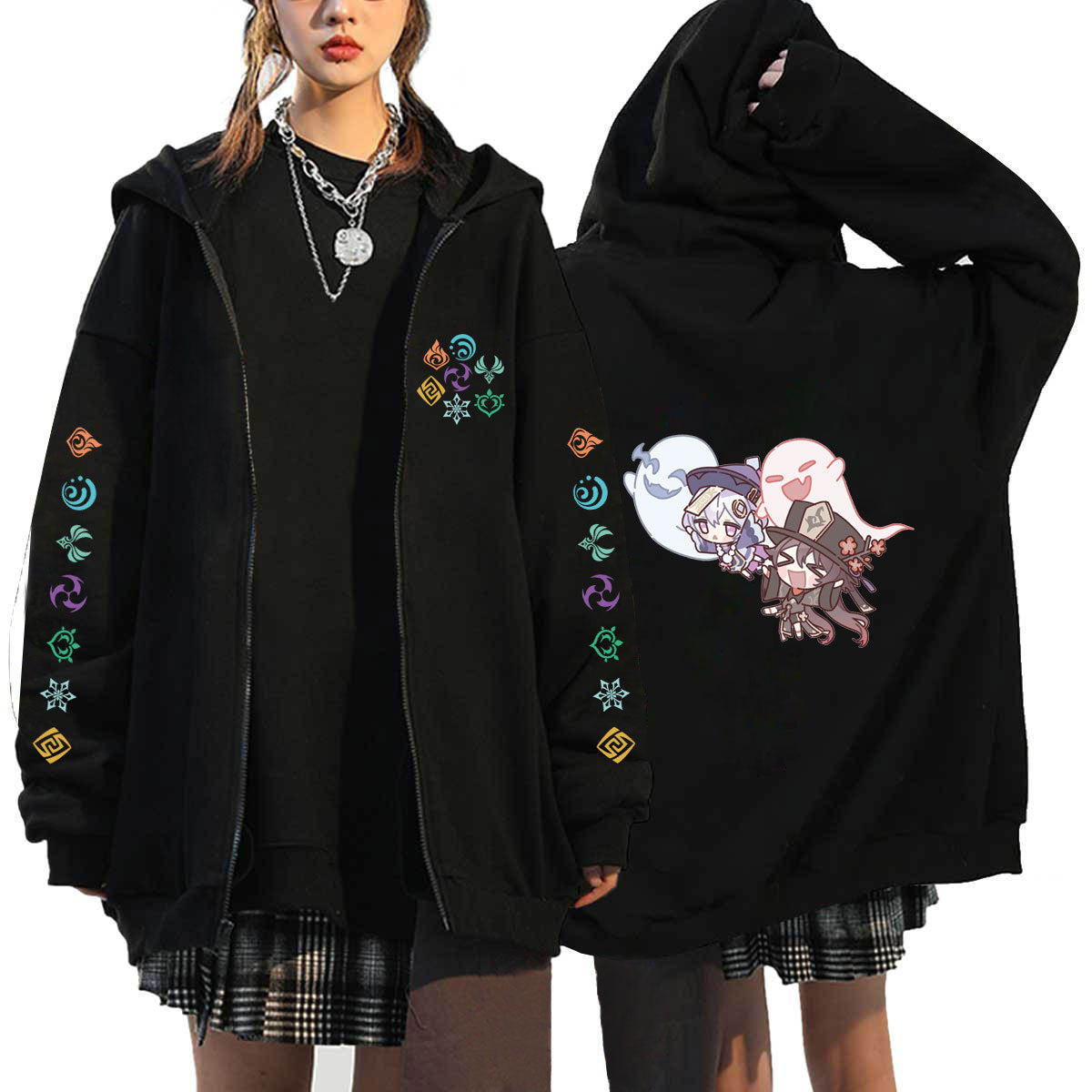 Men Hoodie Original God Genshin Spring and Autumn Leisure plus Velvet Hooded Zipper Sweatshirt