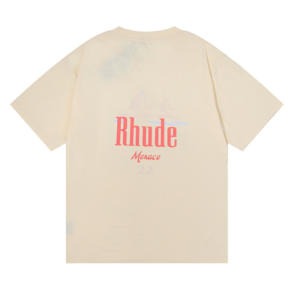 Rhude T Shirt Los Angeles RHUDE Sailing Letter Print Short Sleeve T-Shirt