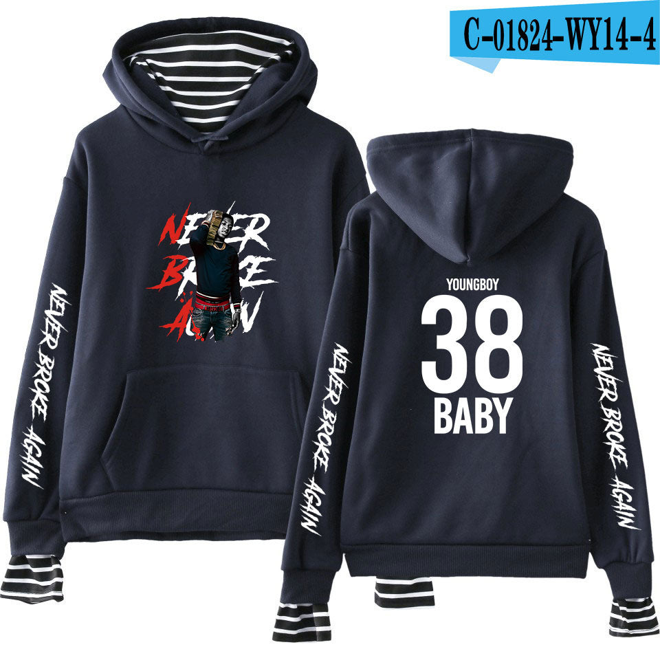 Never Broke Again Hoodie All-Match False Two-Piece Sweaters