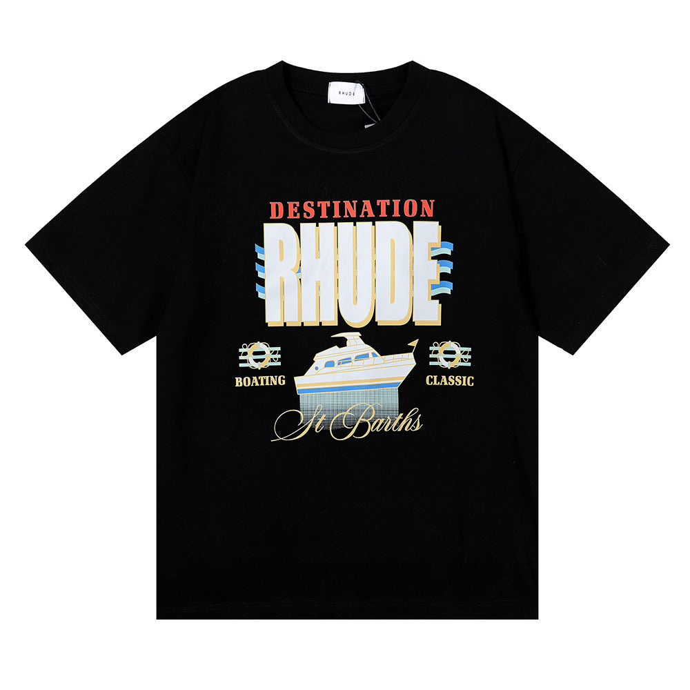 Rhude T Shirt Micro Label Yacht Print Short Sleeve T-Shirt