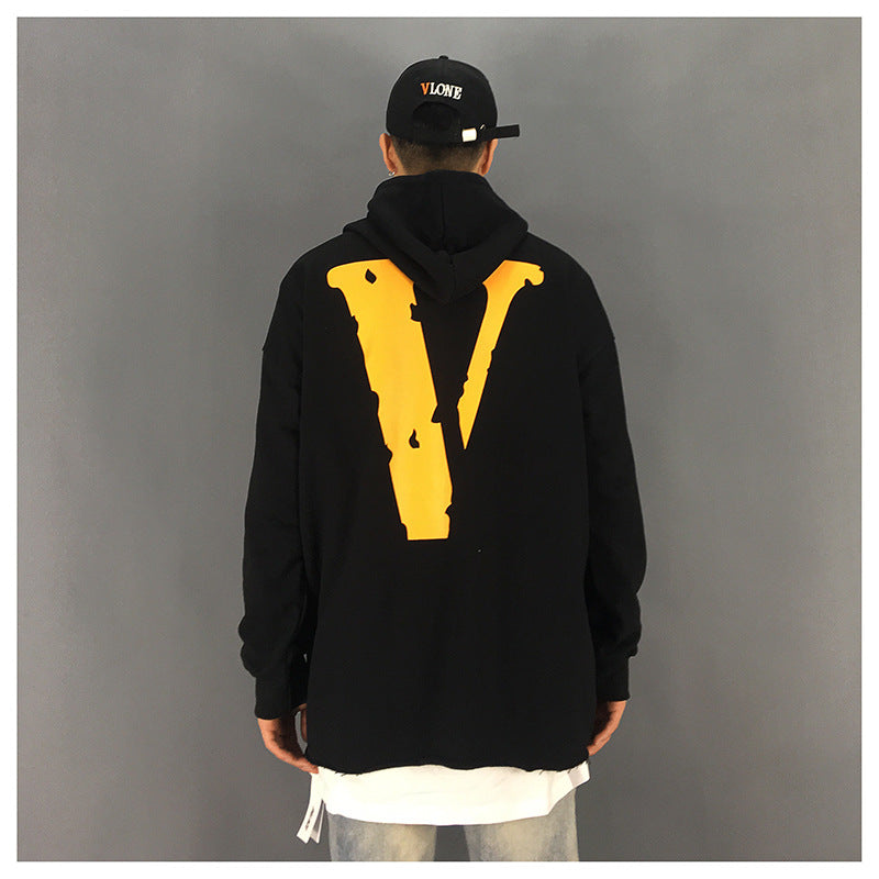 Vlone Hoodie Big V-Shaped Female Destroyed Burrs Oversize Loose Large Size Men And Women