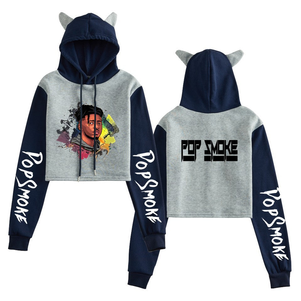 Pop Smoke Hoodies Rapper Print Contrast Color Cat Ears
