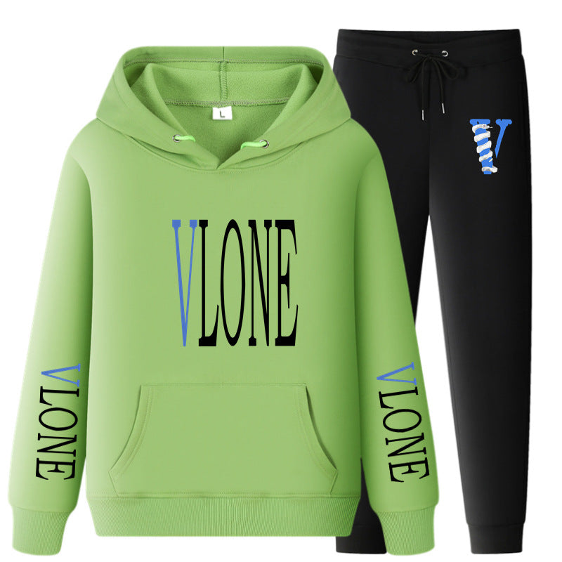 Vlone Hoodie & Pants 2 Piece Set Printed Casual Sports Loose Suit