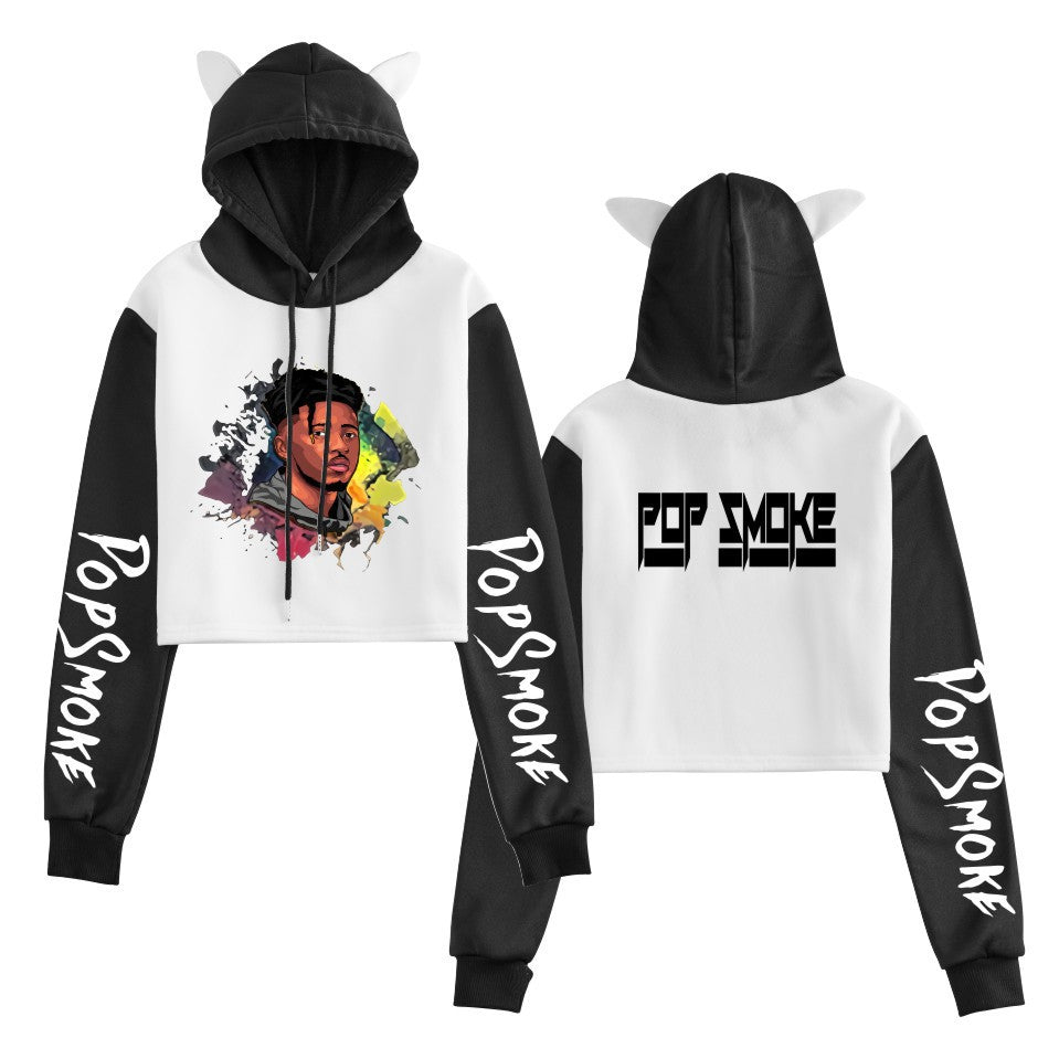Pop Smoke Hoodies Rapper Print Contrast Color Cat Ears