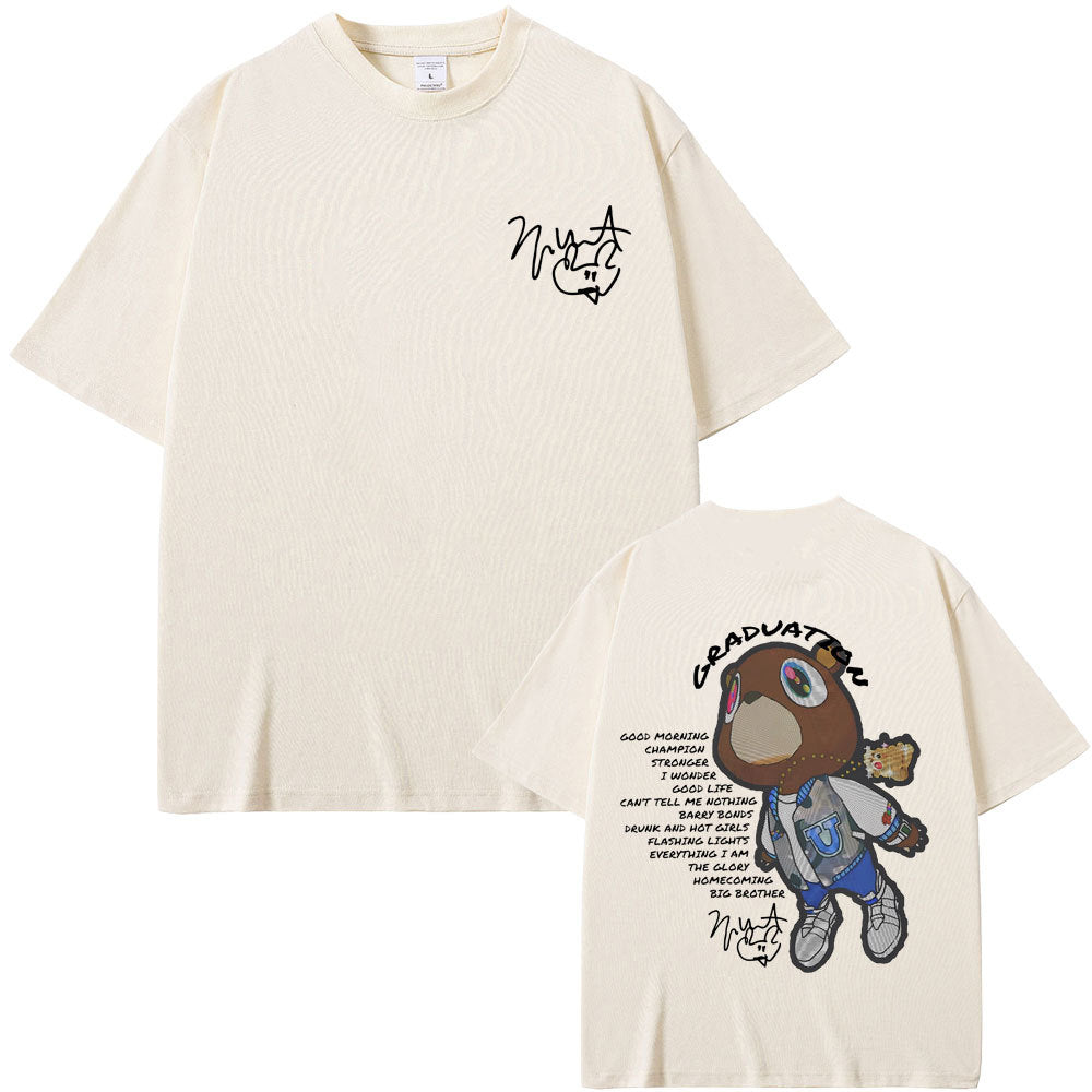 Rapper Kanye West Graduation Bear Double Sided Print T Shirt