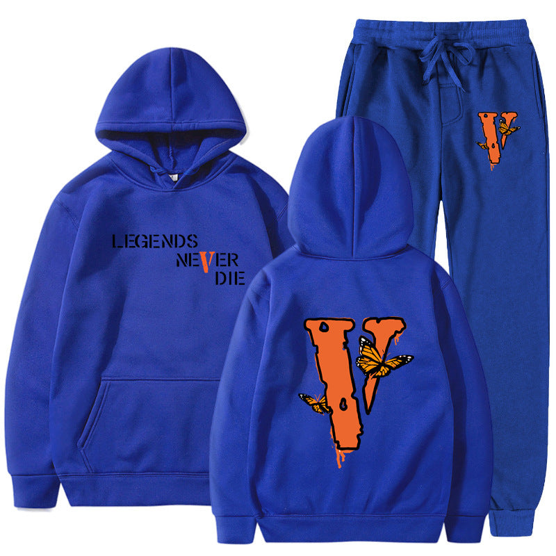 Vlone Hoodie & Pants 2 Piece Set Men'S Printed Hoodie Autumn Winter Sweater