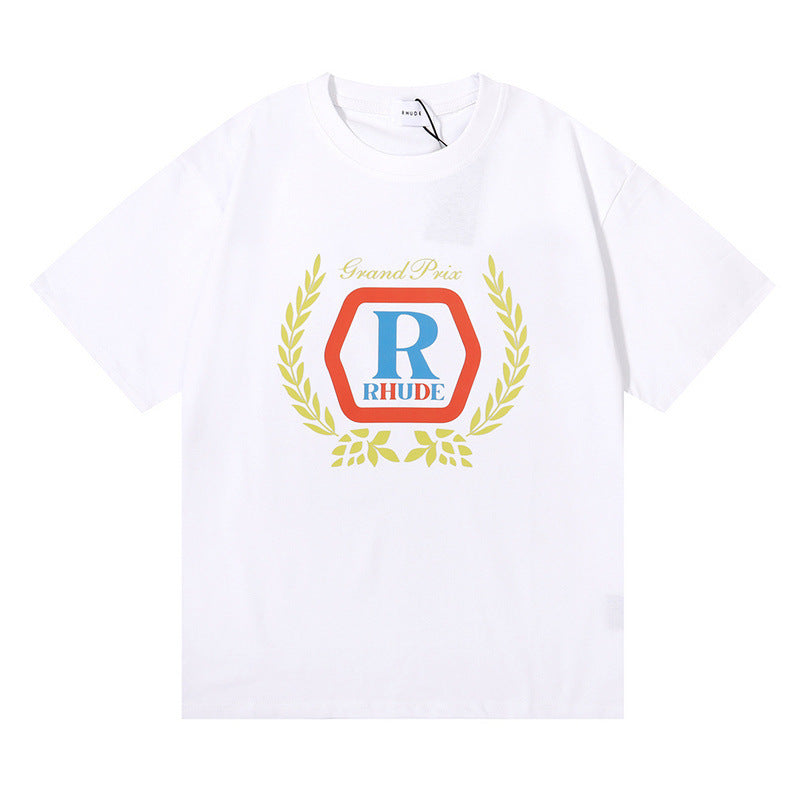 Rhude T Shirt Micro Label Wheat Ear Letter Print Short Sleeve T-Shirt