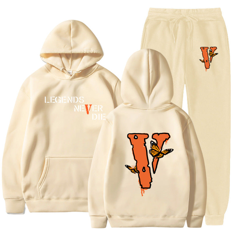 Vlone Hoodie & Pants 2 Piece Set Men'S Printed Hoodie Autumn Winter Sweater