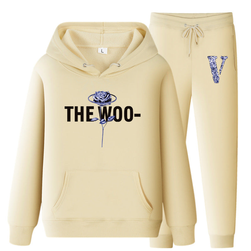 Vlone Hoodie & Pants 2 Piece Set V Printing Stylish Casual Hooded