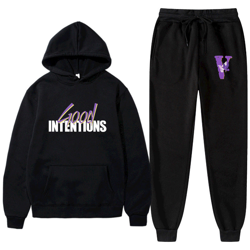 Vlone Hoodie & Pants 2 Piece Set Casual Loose Hoodie