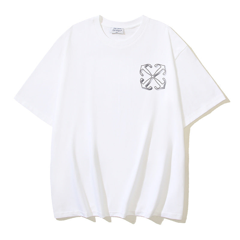 Off White T Shirts OW Dragon Letter Pattern Crew Neck Pullover Short Sleeves