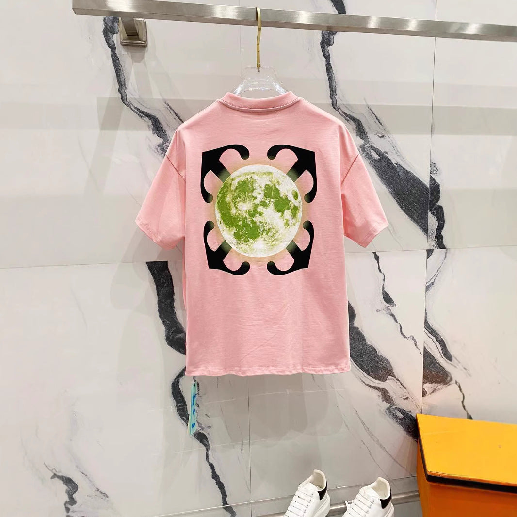 Off White T Shirts OW Moon Arrow Pattern Crew Neck Pullover Short Sleeves