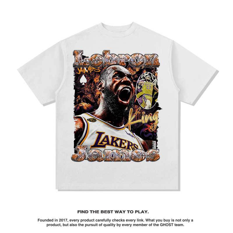 Nba T Shirt James Printed Short-Sleeved T-shirt Men's and Women's Heavy Fashion Brand round Neck Washed
