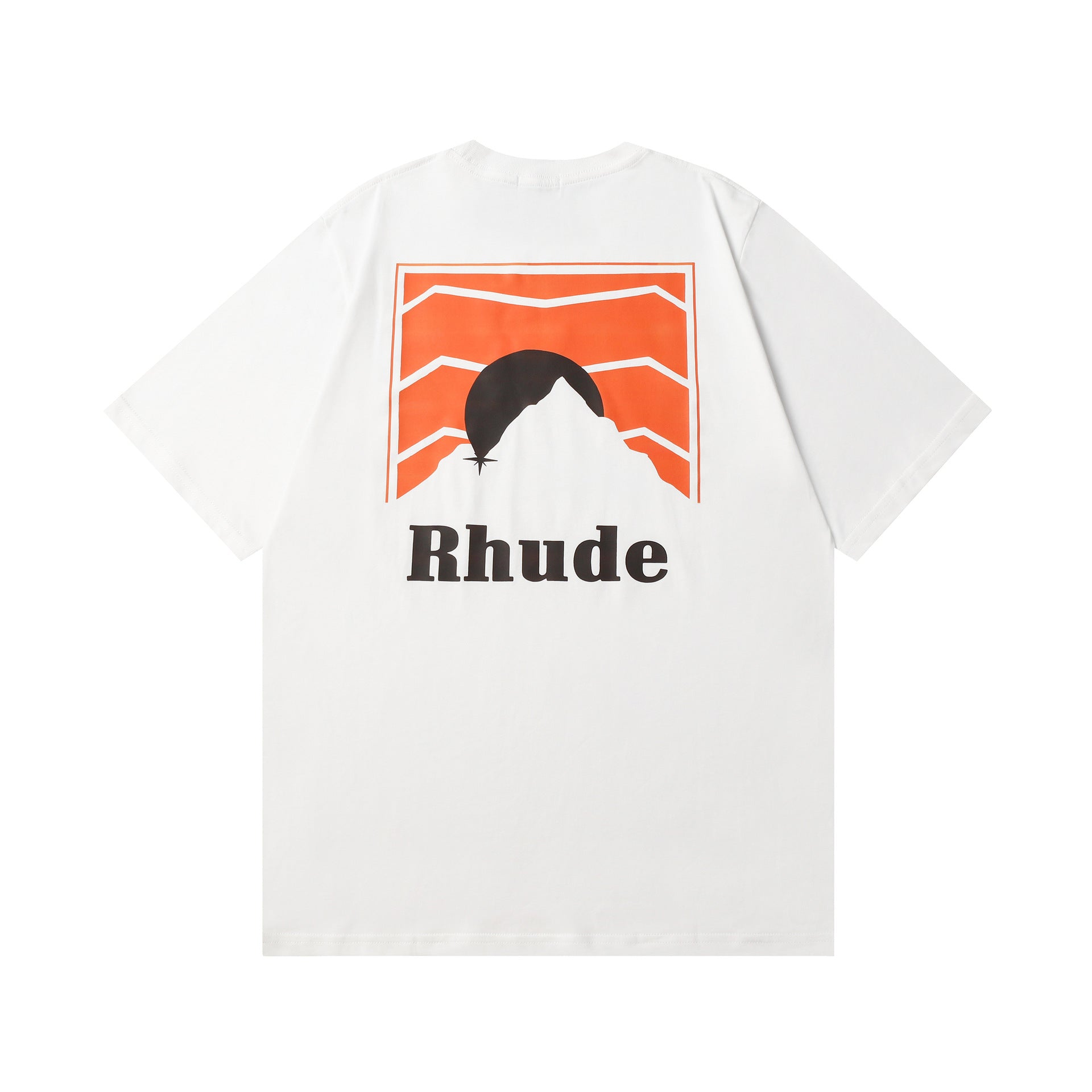 Rhude T Shirt Striped Sunset Snow Mountain Print Short Sleeve T-Shirt