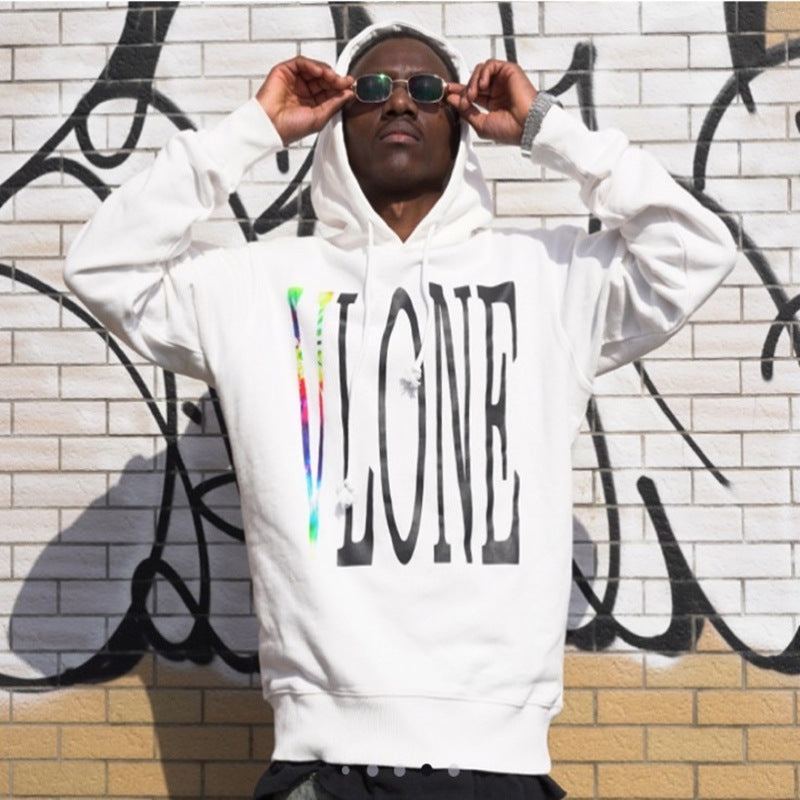 Vlone Hoodie Big V White Loose Hoodie Men'S And Women'S Pullover Sweater