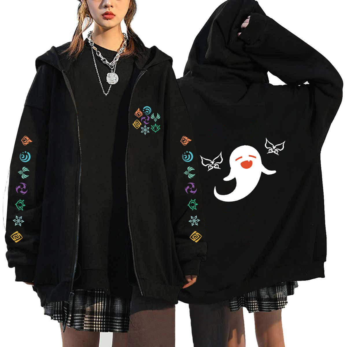 Men Hoodie Original God Genshin Spring and Autumn Leisure plus Velvet Hooded Zipper Sweatshirt
