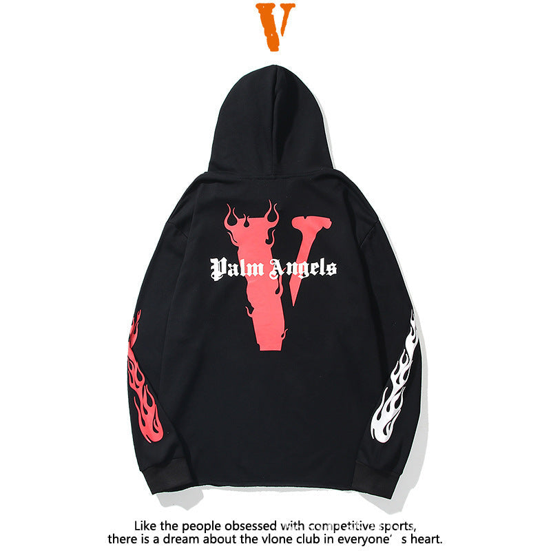Vlone Hoodie Big V Flame Big Letter Velvet Padded Hooded Sweatshirt