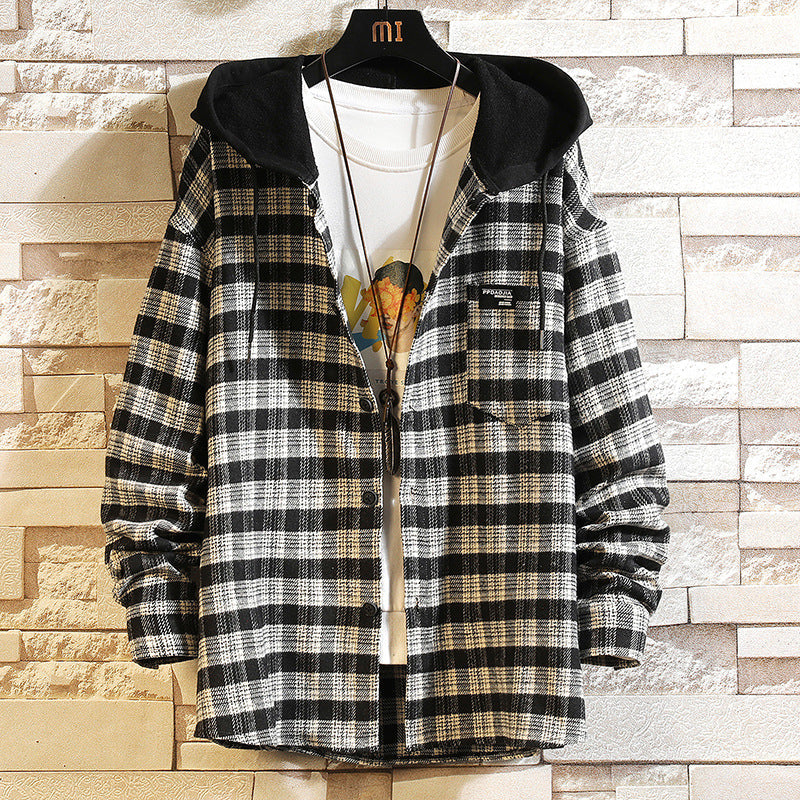 MEN'S Hoodie Plaid Long Sleeve Shirt