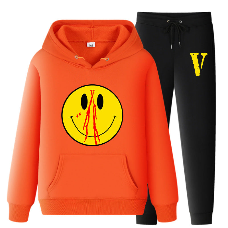 Vlone Hoodie & Pants 2 Piece Set Men'S Clothing Spring And Autumn Print Loose