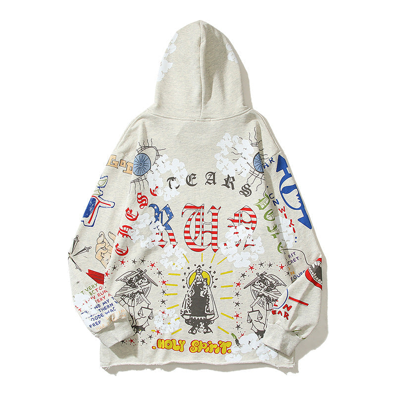 Kanye West Sunday Service Hoodie Autumn And Winter Flower Graffiti Printed Hoodie