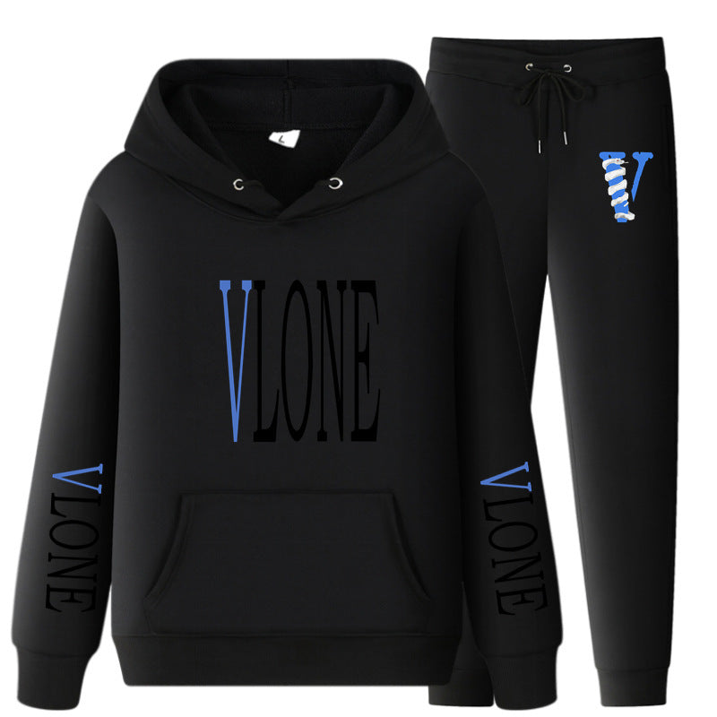 Vlone Hoodie & Pants 2 Piece Set Sweatshirt Autumn Print Baggy Coat