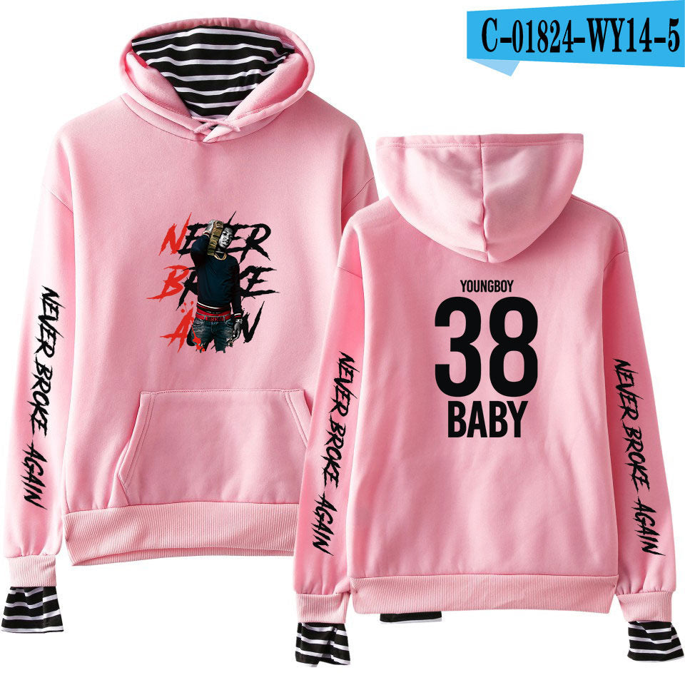Never Broke Again Hoodie All-Match False Two-Piece Sweaters
