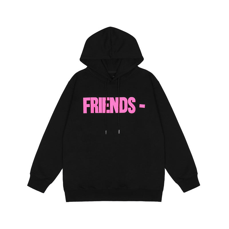 Vlone Hoodie Autumn And Winter Pink Big V Ribbed Pattern At Hem Terry Hoodie