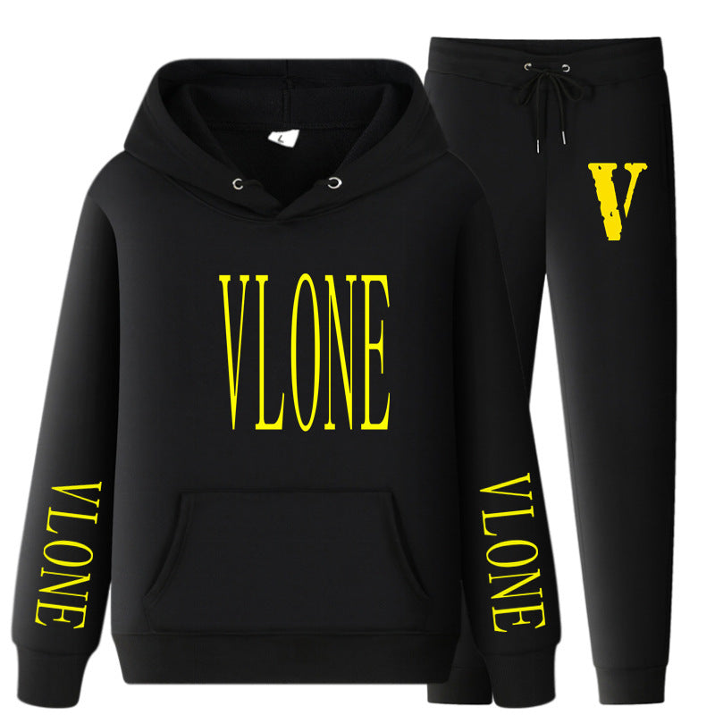 Vlone Hoodie & Pants 2 Piece Set Hoodie Men'S Women'S Pullover Outer Coat Suit