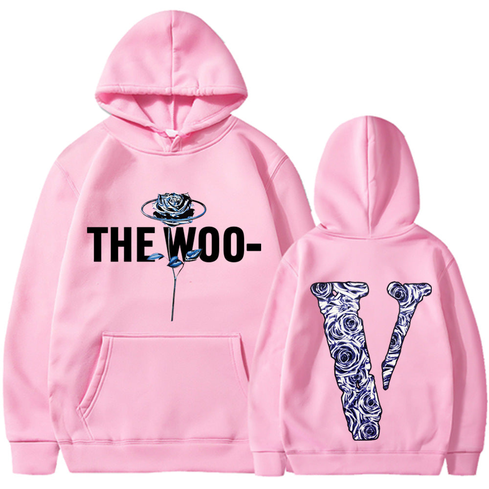 Pop Smoke Hoodies Rose Print Loose Hooded Fleece Padded Coat