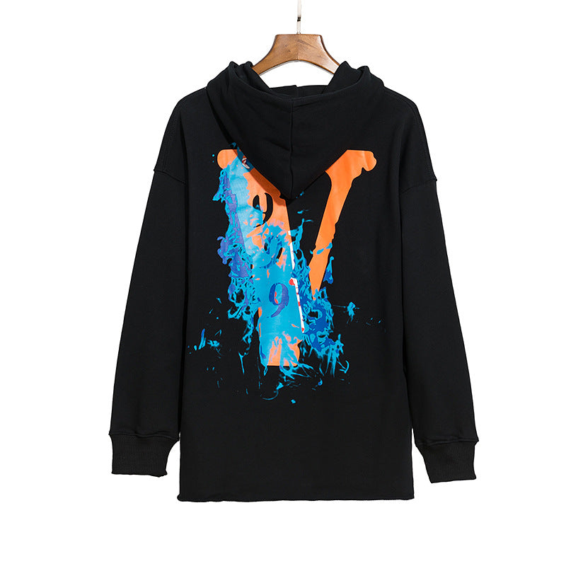 Vlone Hoodie V-Neck Print Hoodie Men And Women Pullover Sweater Coat