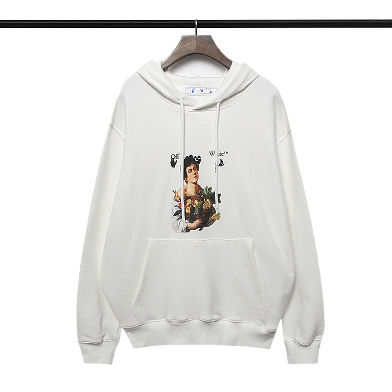 Off White Hoodie Anime Print Casual Hooded Sweater Plus Size Loose