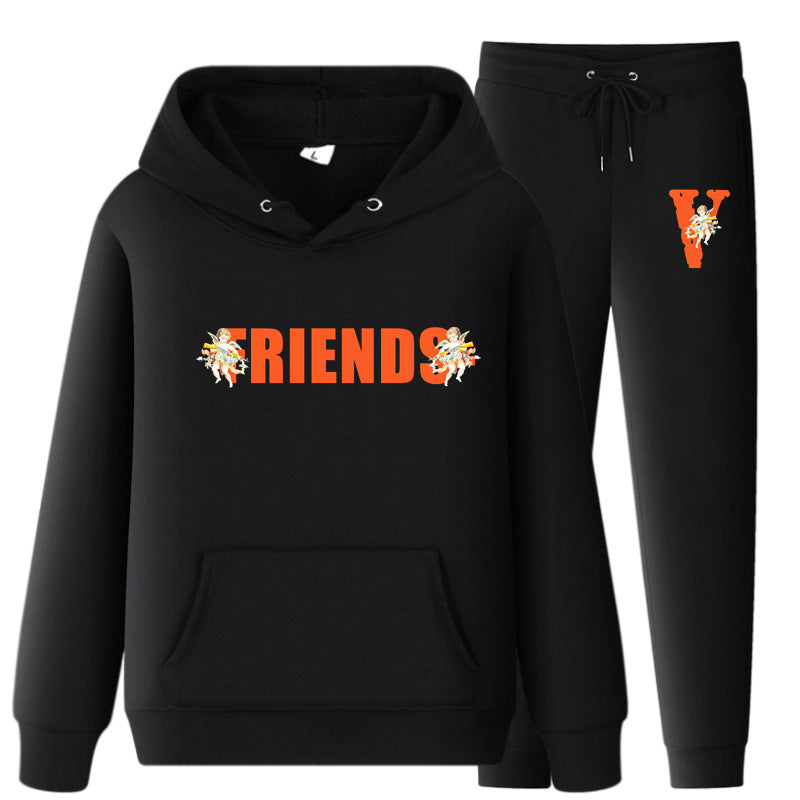 Vlone Hoodie & Pants 2 Piece Set Men'S Loose Printed Hoodie Sweater