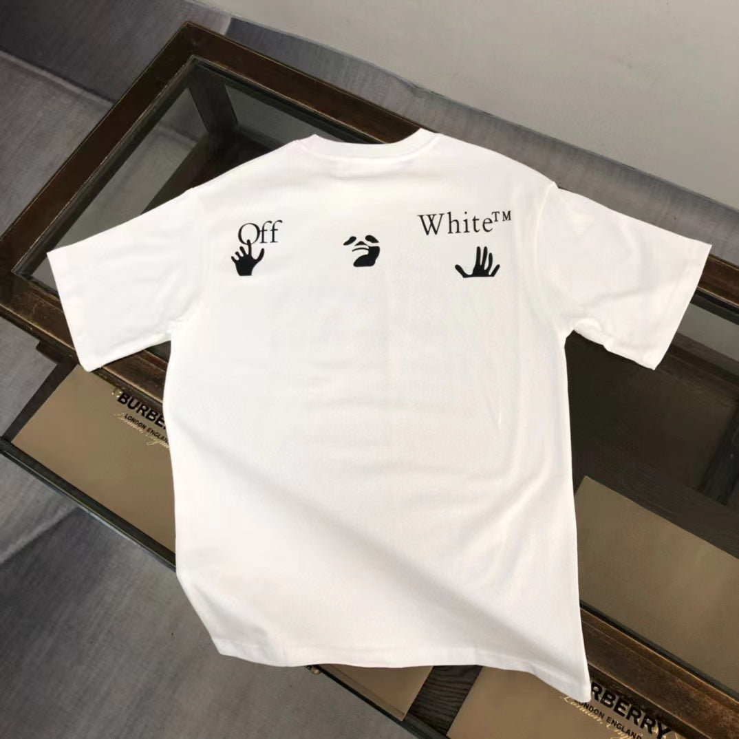 Off White T Shirts OW Letter Print Pattern Crew Neck Pullover Short Sleeves