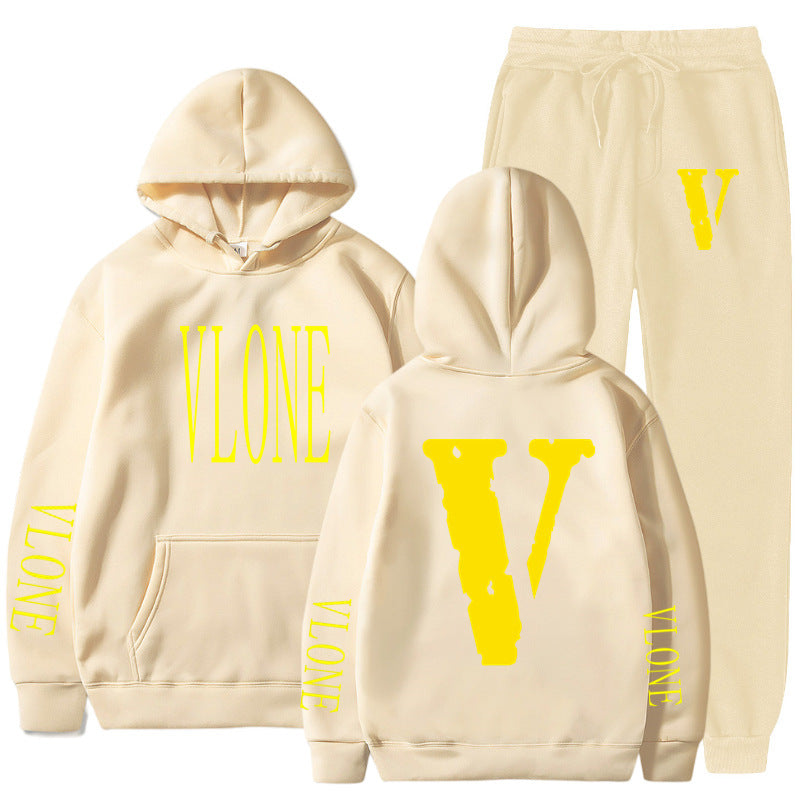 Vlone Hoodie & Pants 2 Piece Set Spring, Autumn And Winter Brushed Hoody Women'S Suit Sweater