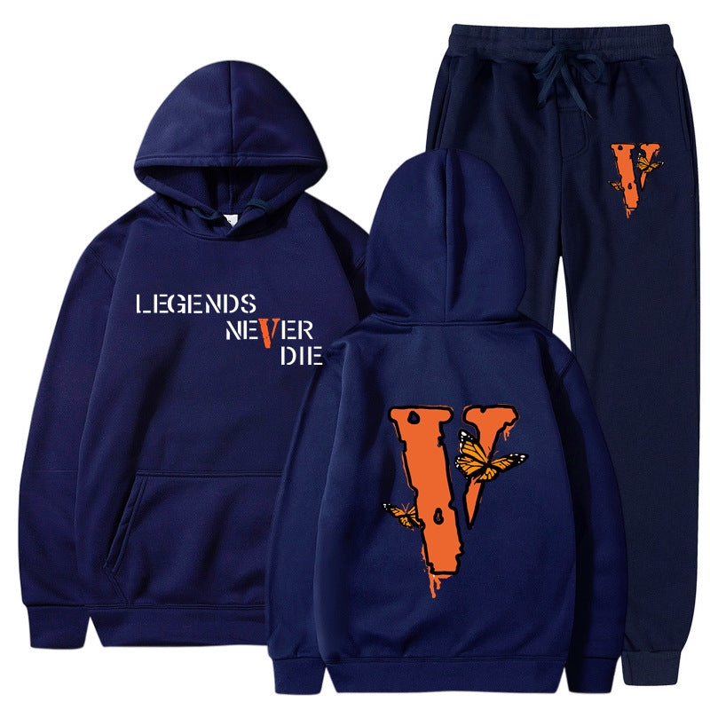 Vlone Hoodie & Pants 2 Piece Set Men'S Printed Hoodie Autumn Winter Sweater