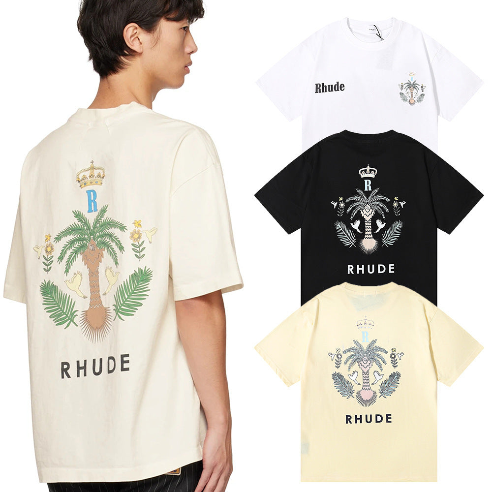 Rhude T Shirt Micro Standard Island Coconut Tree Print Short Sleeve T-Shirt