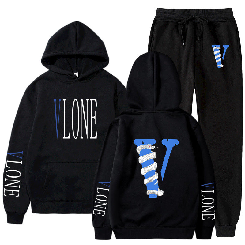 Vlone Hoodie & Pants 2 Piece Set Men'S Sweater Autumn And Winter Hoodie Baggy Coat